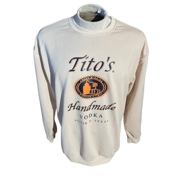 Tito’s Handmade Vodka Sweatshirt XL Beige Crewneck Promo Pullover Austin Texas - Picture 1 of 3